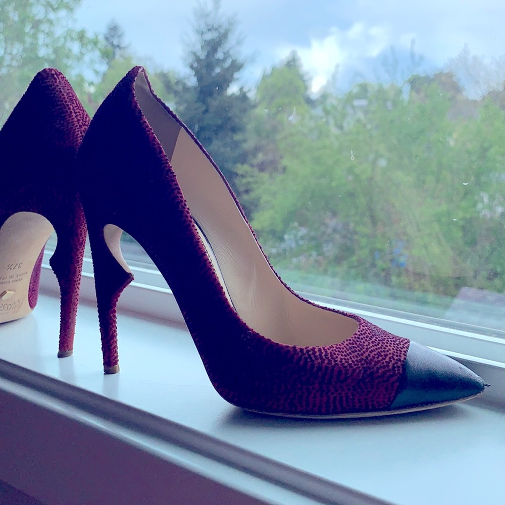Jerome C Rousseau Italian Notched-Heel, Cap-Toed Red Pumps